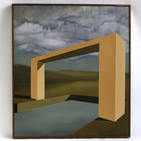 Tavla av Hans Engstam, Olja på duk, rammått 70,5x60,5, betsad träram, signerad och daterad -97 Skickas med postpaket.