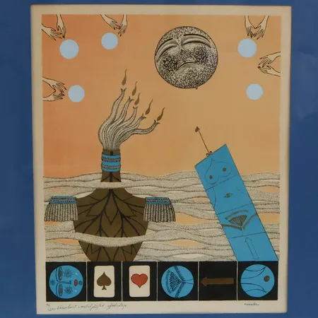 Tavla av Max Walter Svanberg, akvarellerat metallpräglat offsetcollage, numrerad 94/250, signerad, bildmått ca 35x43,5cm, rammått, 64x78cm, Skickas med postpaket.