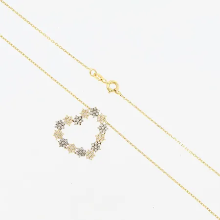 Kedja med integrerat hänge hjärta med stenar, 44cm, bredd: 1mm,  hänge 20x22mm, 14K Vikt: 3 g