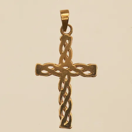 Hänge kors med matterad dekor, längd 25mm inkl ögla, bredd 12,5mm, 18K  Vikt: 0,5 g
