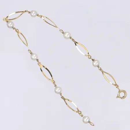 Armband med odlade sötvattenpärlor längd 19cm bredd 5mm 18K, 2,5g brutto