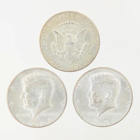 Mynt 3st, Liberty United States of America, Half dollar, 1967-1968, Ø30,6mm, silver 400/1000 Vikt: 34,4 g