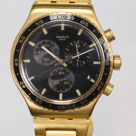 Herrur Swatch In The Black, Ø42mm, ref nr.SR936SW, quartz, kronograf, viklås, repig, batteribyte