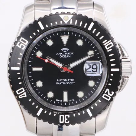 Herrur, Murex Ocean, stål, automatisk, 43mm, refnr MUA655-SB-3, safirglas, datum (återställer ej korrekt), glasbaksida, garantikort juli 2023, länk i stål med bruksrepor, tag, box, ytterkartong 