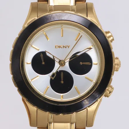 Herrur DKNY, Ø44mm, stål, quartz, kronograf återställer ej, referensnummer NY-8656, serienummer 111207, stålarmband, förgyllt, bruksslitage, inga övriga tillbehör