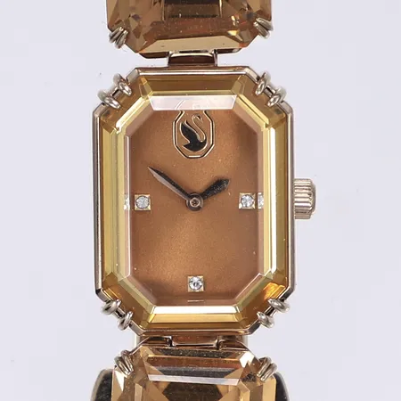 Damur Swarovski, Ø17mm, quartz, roséfärgat stål, längd inkl. boett ca 16cm, med box, fungerande vid katalogisering