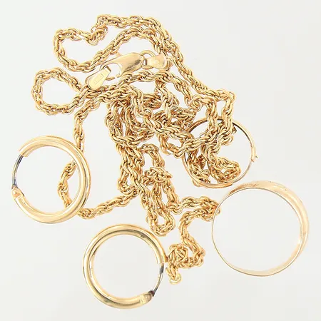 Guldsmycken, defekta, buckliga, udda, 18K  Vikt: 18,9 g