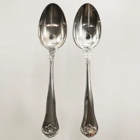 Två matskedar, modell Sachsisk, längd 18cm, GAB, MEMA, 830/1000 silver Vikt: 106,9 g