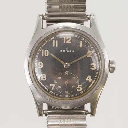 Herrur Zenith, 31mm, manuell, stål, boettnr:8450617, skadad urtavla, flexband.