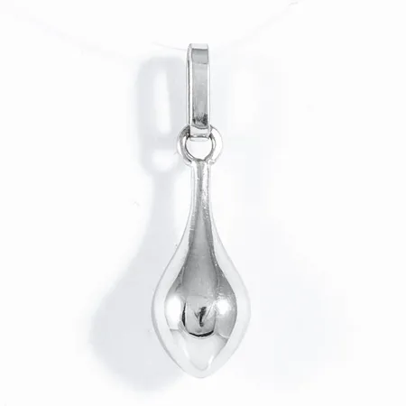 Hänge Droppe i 18K vitguld. Det är 7 mm brett, 23,5 mm långt inkl. ögla och väger 0,7g. 