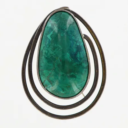 Brosch/hänge med grön sten 32mm, bredd: 25mm, Silver 925/1000 Vikt: 7,4 g
