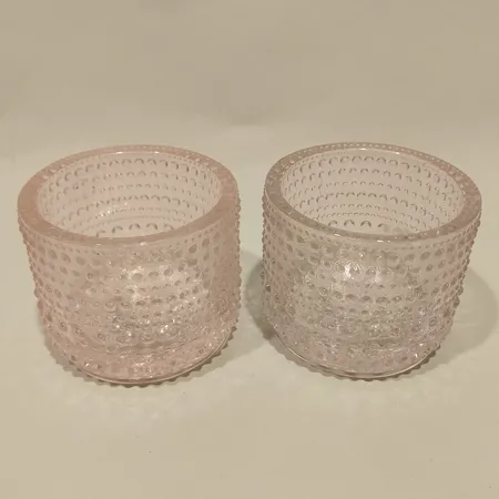 Två ljuslyktor, Iittala, Kastehelmi, design Oiva Toikka, rosa, Ø8cm, höjd 6cm