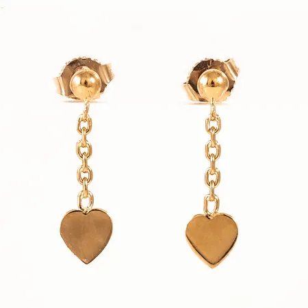 Hängande örhängen i 18K guld. De är 3 - 5,5 mm breda, 20,5 mm långa och väger 1,1g. 