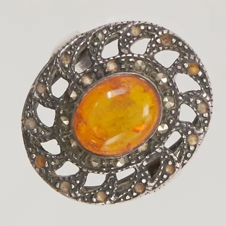 Ring bärnsten, Ø18, bredd:22mm, markasiter saknas, 925/1000 Silver 6,4g.