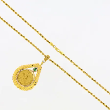 Kedja Cordel 71cm, bredd: 2,8mm, hänge med stenar, 32x55mm, 14K  Vikt: 9,4 g