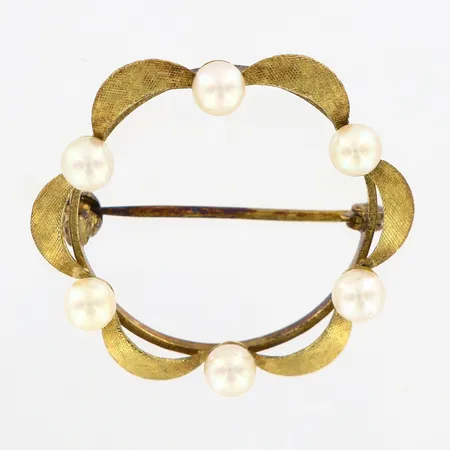 Brosch med odlade pärlor, Ø4mm, bredd: 28mm, 14K  Vikt: 2,9 g