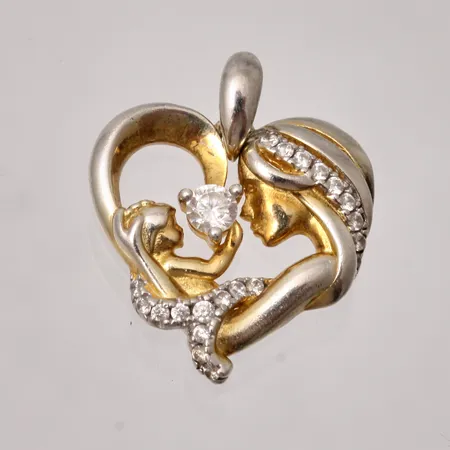 Hänge i silver, mått 15,7x20mm, förgyllda detaljer, 1st vit sten och flera små vita stenar, 925/1000, vikt 1,92g.