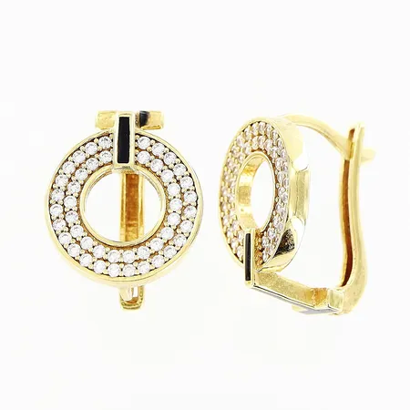 Ett par örhängen, emalj och vita stenar, 13x18mm, 18K Vikt: 4,8 g