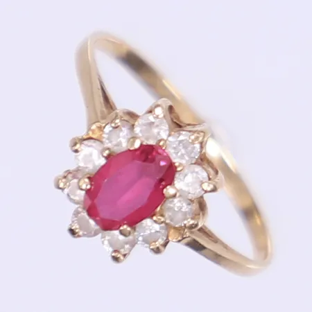 Ring med rosa och vita stenar stl 16 bredd 1-10mm 14K Vikt: 1,7 g