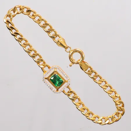 Armband längd 19cm, bredd 5-12,5mm, små vita stenar en grön sten, 21K Vikt: 7,3 g