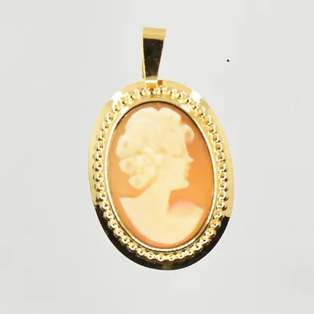 Hänge med camé, längd 21 mm, bredd 13 mm, 18K. Vikt: 0,9 g