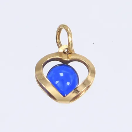Hänge hjärta med blå sten längd inkl ögla 10mm bredd 8mm 18K  Vikt: 0,5 g