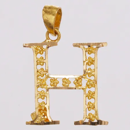 Hänge bokstaven H, 22mm, 21K  Vikt: 0,9 g