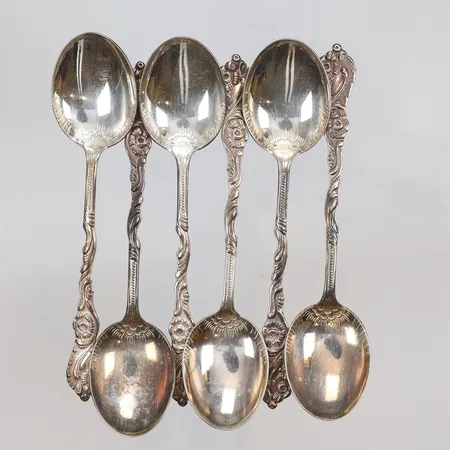 6 kaffeskedar, 9cm, silver, 830/1000 Vikt: 47,4 g