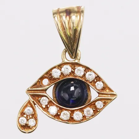 Hänge öga blå & vita stenar, 27mm, en sten saknas, 18K  Vikt: 2,9 g