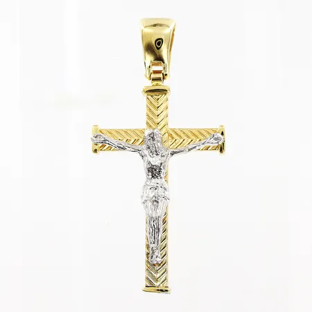 Hänge krucifix, 18x36mm, vit/gulguld, 18K Vikt: 2,1 g