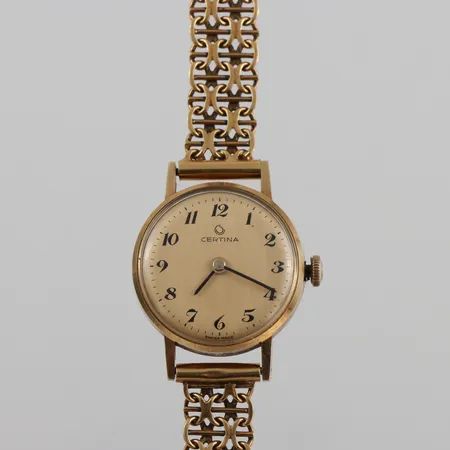 Damur Certina,diameter ca 22 mm,fungerar ej,14k i uret och 18k i bandet,totalvikt 23.7 gram. Vikt: 23,7 g