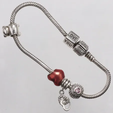 Armband Pandora berlocker stenar, 19cm, bredd 3-10mm, 925/1000 silver Vikt: 28,6 g