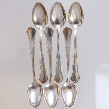 Sex skedar, längd 11,5cm, modell viktoria, år 1936, 830/1000 silver Vikt: 73,1 g