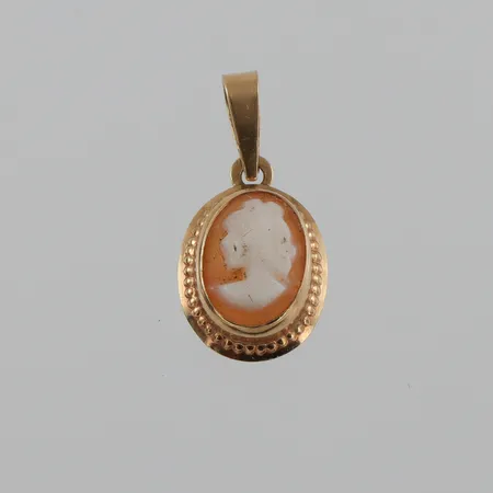 Hänge med camé 18k,Guldfynd AB,höjd med ögla 17 mm. Vikt: 0,5 g