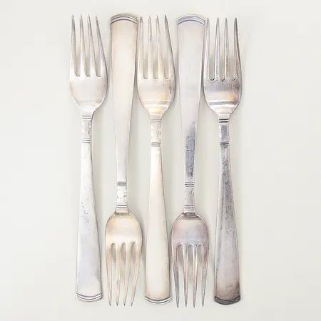 Bordsgafflar 5st, längd: 17,5cm, Rosenholm, silver 830/1000 Vikt: 181,9 g