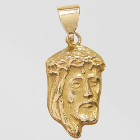 Hänge Jesus, längd ca 29mm, bredd 12,5mm, bruksslitage, 14K Vikt: 1,3 g