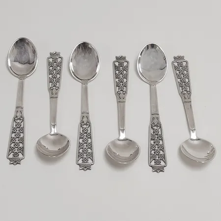 6 Mockaskedar, modell: Princess, längd: 105mm, CESON, Göteborg, 1978, mindre repor, silver, 830/1000, etui Vikt: 64,8 g