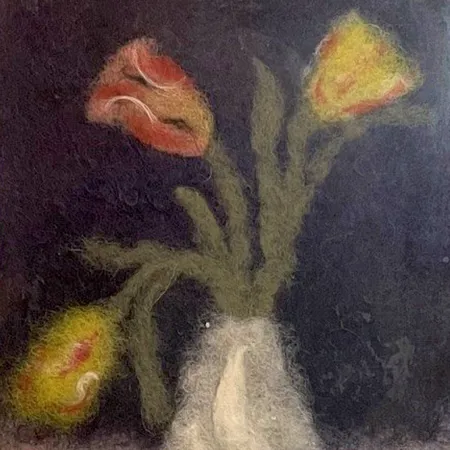 Tavla av Lisa Johansson Sandberg, tovad, 29 x 23cm, glas/ram Skickas med paket.