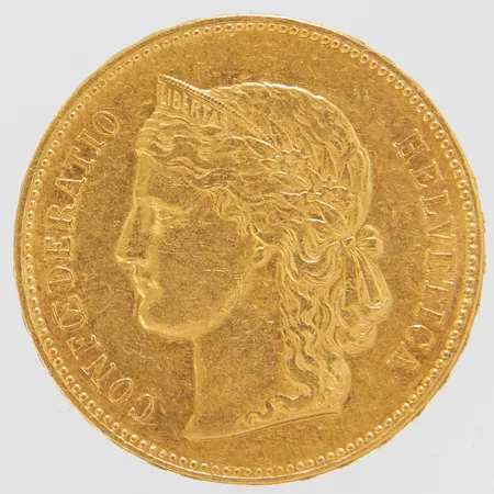 Mynt 20 Franc, Confederatio Helvetica 1896, Ø 21mm, 21,6K Vikt: 6,4 g