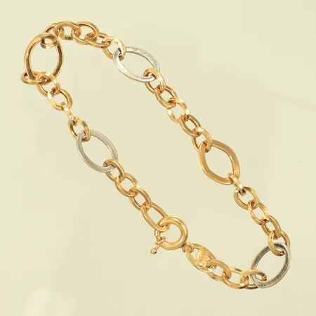 Armlänk tvåfärgad 19cm bredd 5-8mm, lagad låsögla, 18K 4,5g 