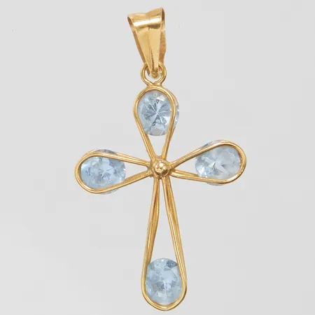 Hänge kors med stenar, längd ca 27mm, bredd 2-16mm, bucklig, 18K, bruttovikt: 0,8g Vikt: 0 g