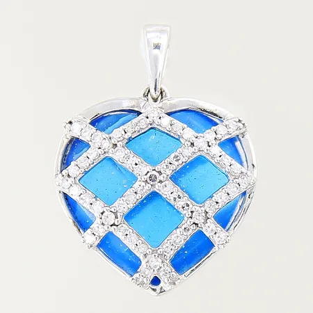 Hänge, hjärta, med diamanter ca 70 x 0,007-0,015 samt blå sten, troligen kubisk zirkon, 23x16mm, vitguld, GHA, 18K  Vikt: 5,4 g