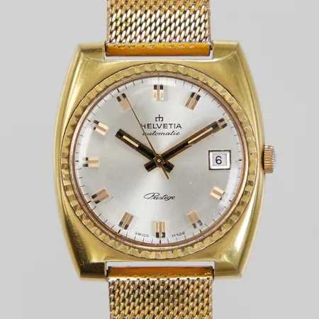 Herrur Helvetia, Prestige, 36 mm, doublé, automatisk, plexiglas med repor, justerbar armband, datum, referens nr: 86311, inga tillbehör