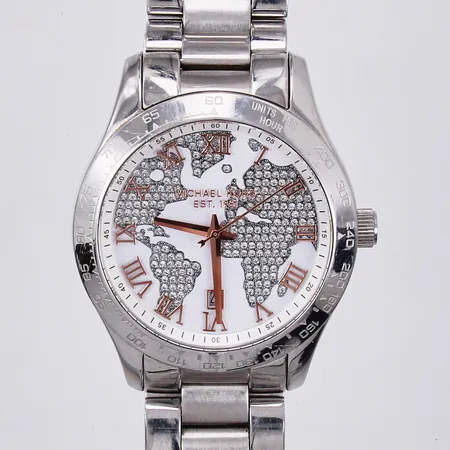 Armbandsur Michael Kors i stål med vita stenar, MK-5958, Ø 43mm,  #111412 quartz, står stilla, i behov utav batteribyte