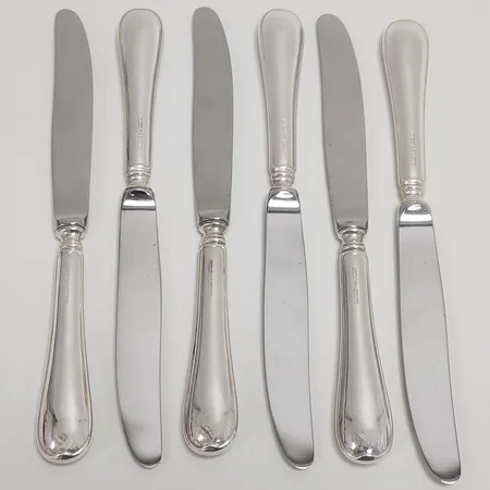 6 Matgafflar, modell: Svensk Rund, längd: 238mm, Lidköpings Matsilver Ab, Lidköping 2003, knivblad i rostfritt stål, repor, silver, 830/1000, bruttovikt 584,6g Vikt: 584,6 g