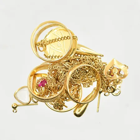 Diverse defekt guld med stenar, 18K. Vikt: 33,7 g