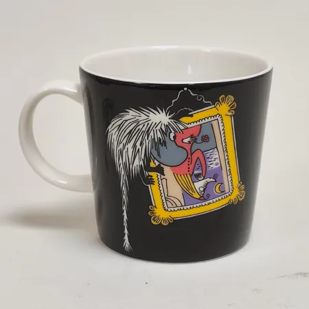 Muminmugg Förfadern/Ancestor, motivet kommer från boken Trollvinter, höjd: 8cm, volym: 0,3l, stämplad Ancestor by Arabia, spökstämpel CR0717, tillverkad juli 2017