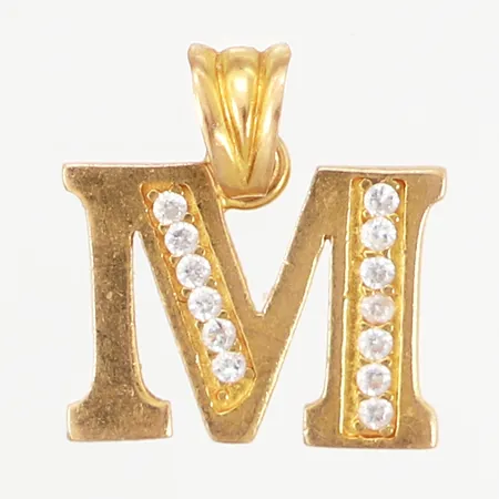 Hänge bokstav "M" med vita stenar, 16x12mm, 18K Vikt: 1,4 g