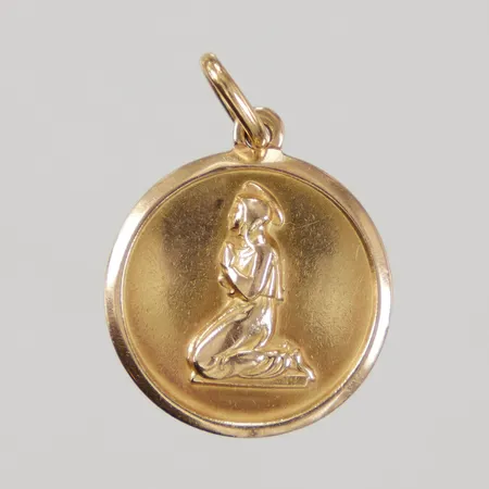 Hänge Jungfru Maria Ø ca 17mm, ostämplad 18K Vikt: 3,7 g