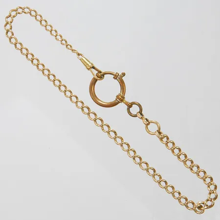Klockkedja, längd ca 31,5cm, bredd 5-22mm, lås i oädell metall, 14K, bruttovikt: 17,5g. 